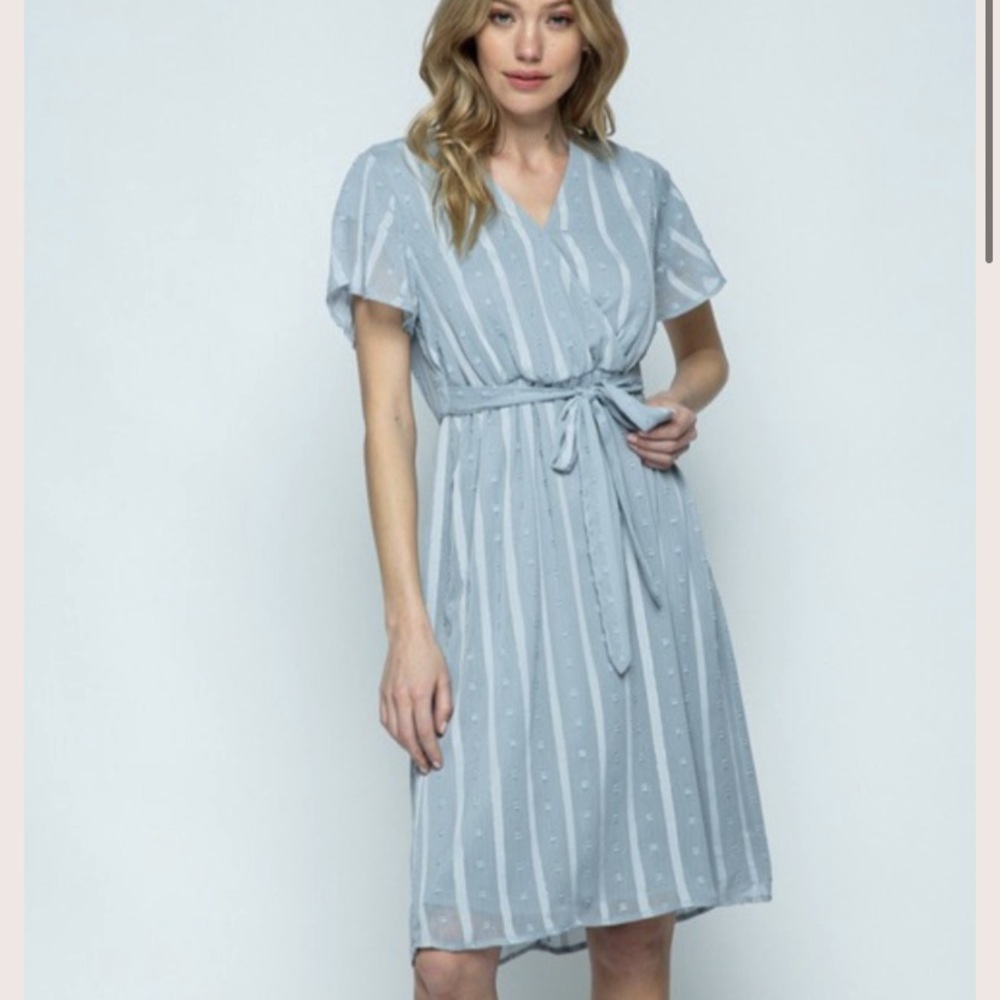 Ensly dot dress in dusty blue